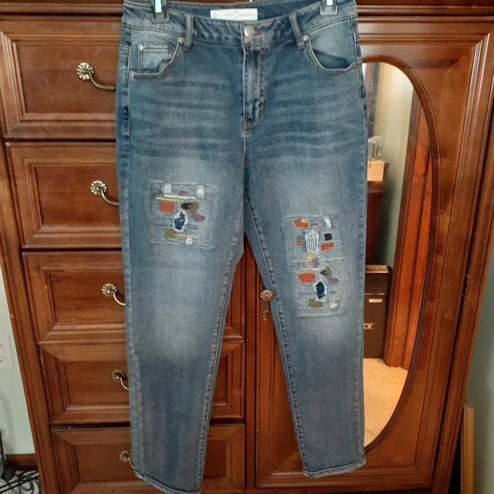 Est. 1846 Denim Distressed Beaded  Embroidered Design Jeans - Size 4